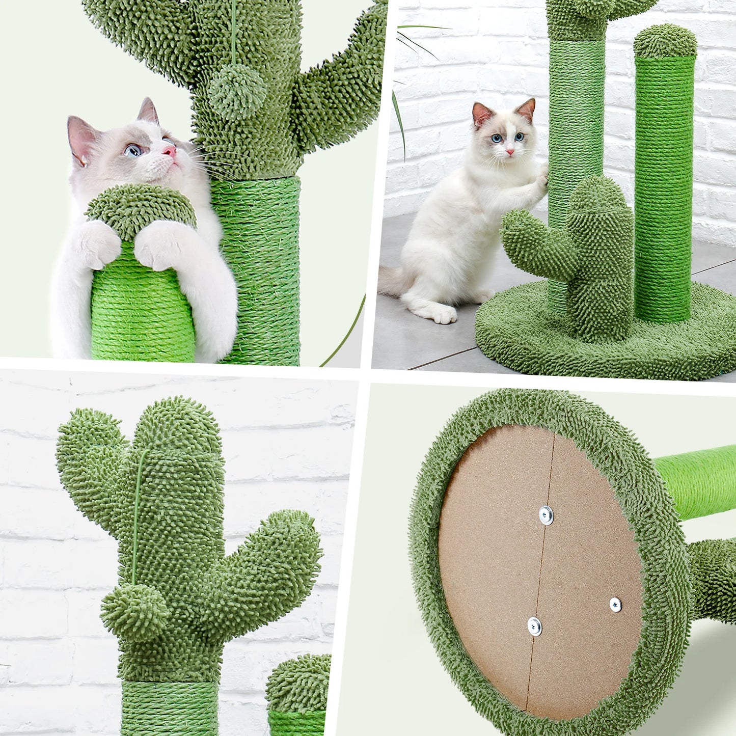 Kaktus Kratzbaum für Katzen mit 3 Sisal-Posten & Spielball – PAWZ Road