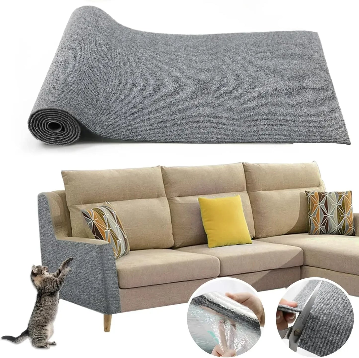 🛋️ Selbstklebende Kratzmatte für Katzen – Sofa- & Möbelschutz / Spielzeug, zuschneidbar & vielseitig