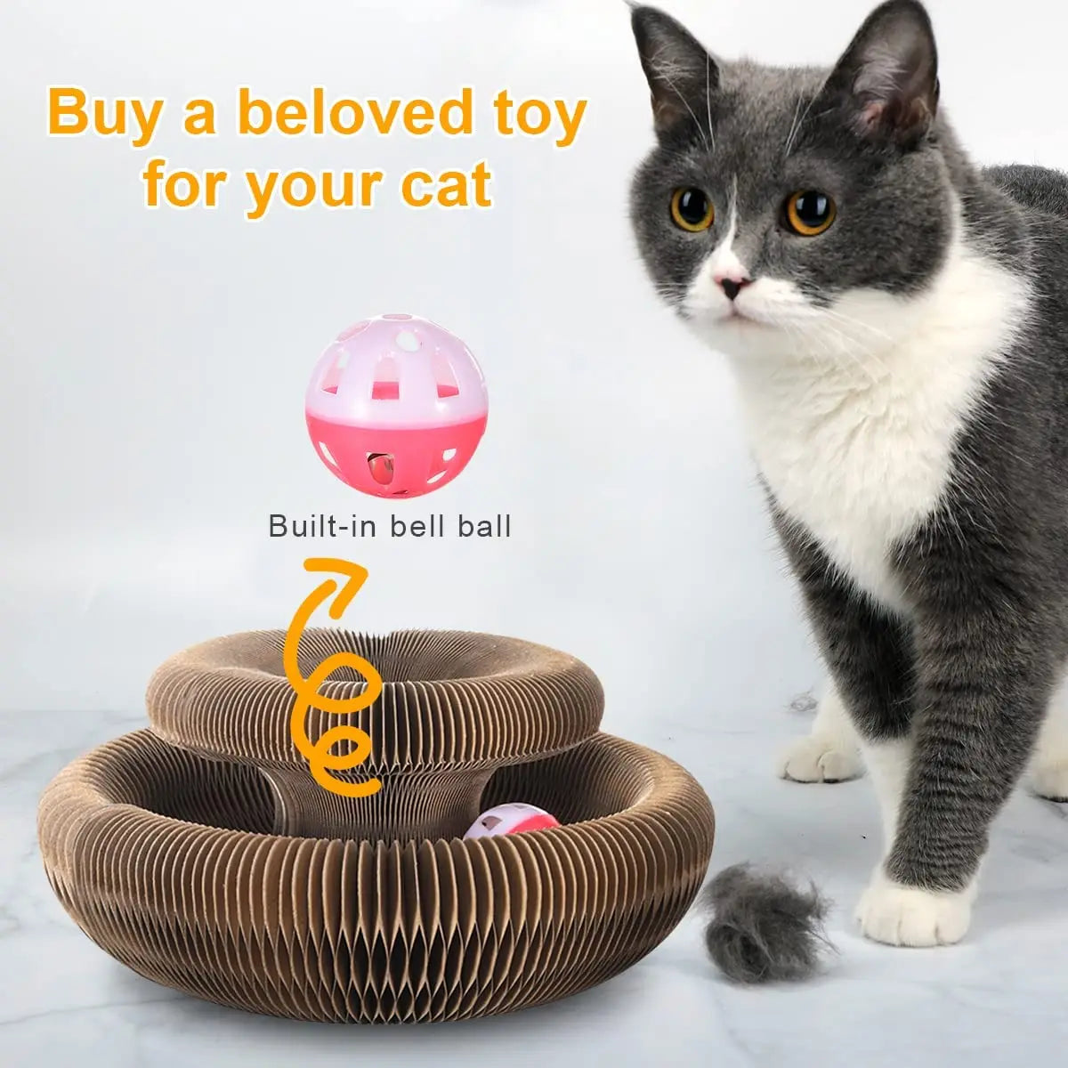 „CardClaw Arena“ – Kratzspielzeug mit Ballbahn & Wabendesign aus robuster Wellpappe für Katzen