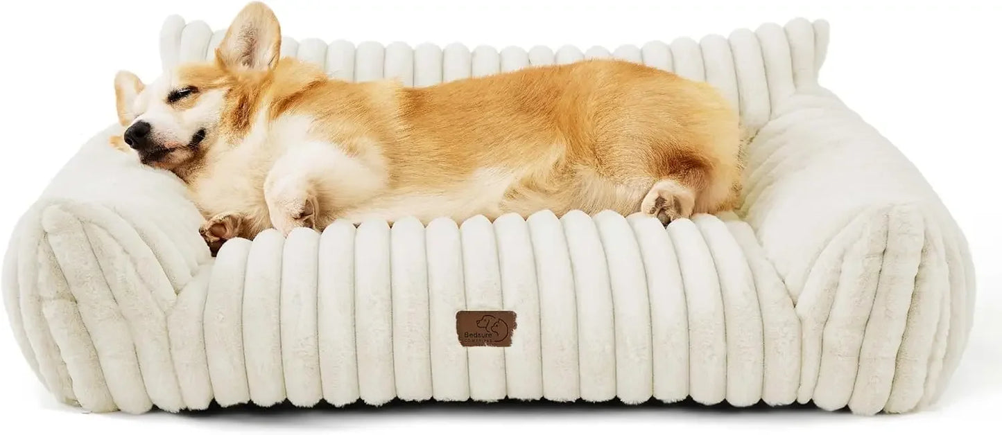 🐾 SnuggleNest™ – Premium Haustiersofa/-bett mit 3-seitiger Rückenlehne | Weiches Plüschbett für Hunde & Katzen