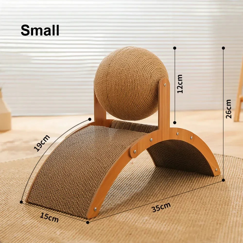 „Drill’n Scratch“ – Kratzspielzeug aus Massivholz mit Sisalfläche & integriertem Spielball für Katzen
