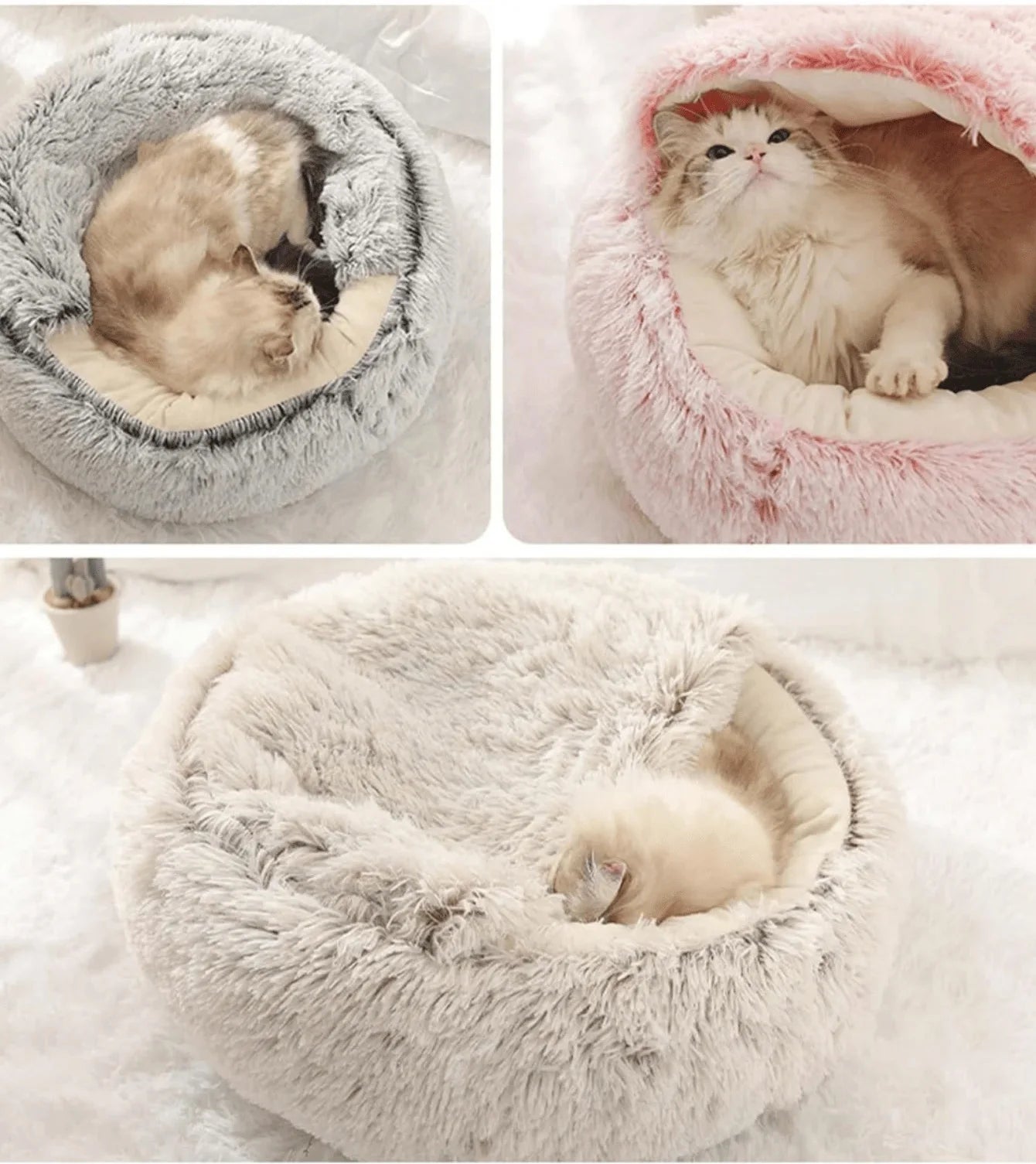 🐾 „SnuggleDome“ – Flauschiges 2-in-1 Katzenbett mit Höhlendecke & abnehmbarem Bezug