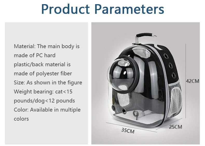 Katzenrucksack/-bett „SkyView“ – Belüfteter Transport-Rucksack für Spaziergänge mit Sichtblase & Seitentasche