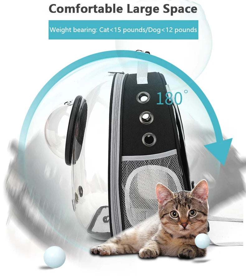 Katzenrucksack/-bett „SkyView“ – Belüfteter Transport-Rucksack für Spaziergänge mit Sichtblase & Seitentasche
