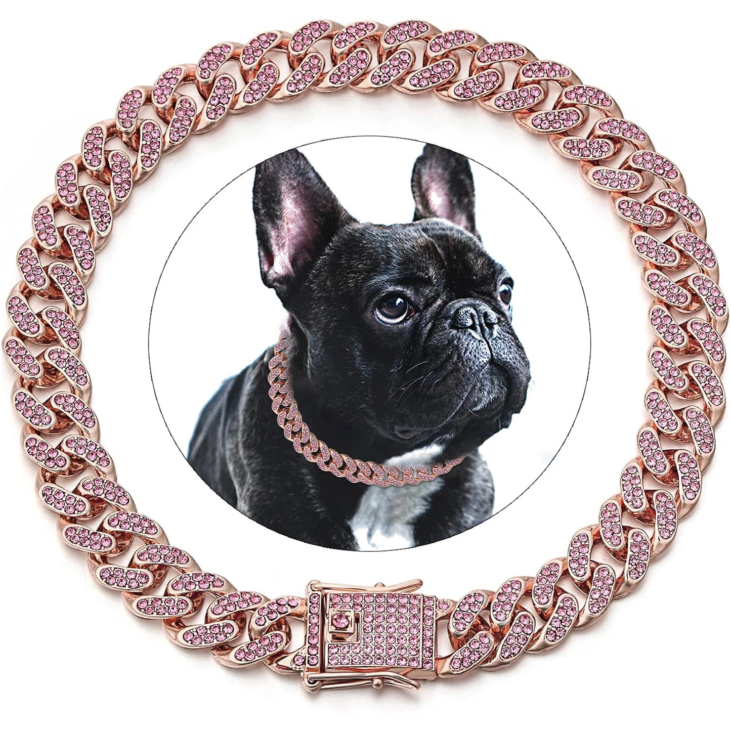 Livepetsme Luxuriöses Haustier-Halsband für Hund und Katze – Cuban Chain mit Strasssteinen für edle Spaziergänge