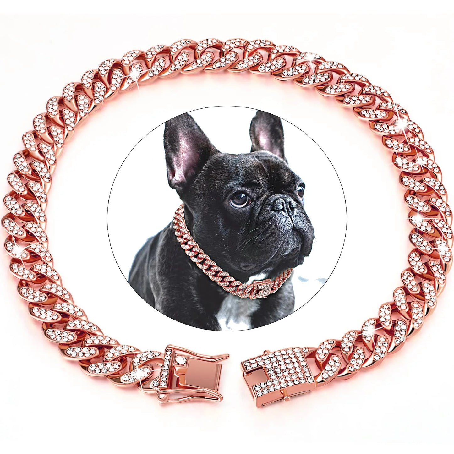 Livepetsme Luxuriöses Haustier-Halsband für Hund und Katze – Cuban Chain mit Strasssteinen für edle Spaziergänge