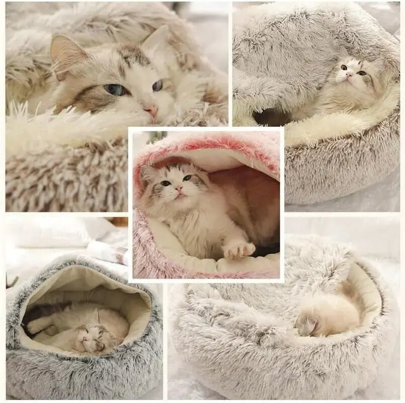 🐾 „SnuggleDome“ – Flauschiges 2-in-1 Katzenbett mit Höhlendecke & abnehmbarem Bezug