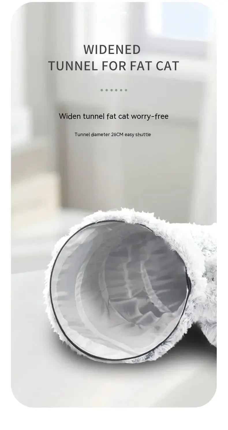 „SnuggleTunnel“ – Rundes Katzenbett mit integriertem Spieltunnel & waschbarem Kissen