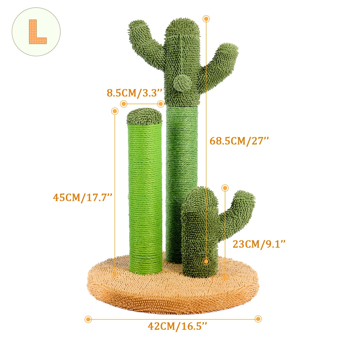 Kaktus Kratzbaum für Katzen mit 3 Sisal-Posten & Spielball – PAWZ Road