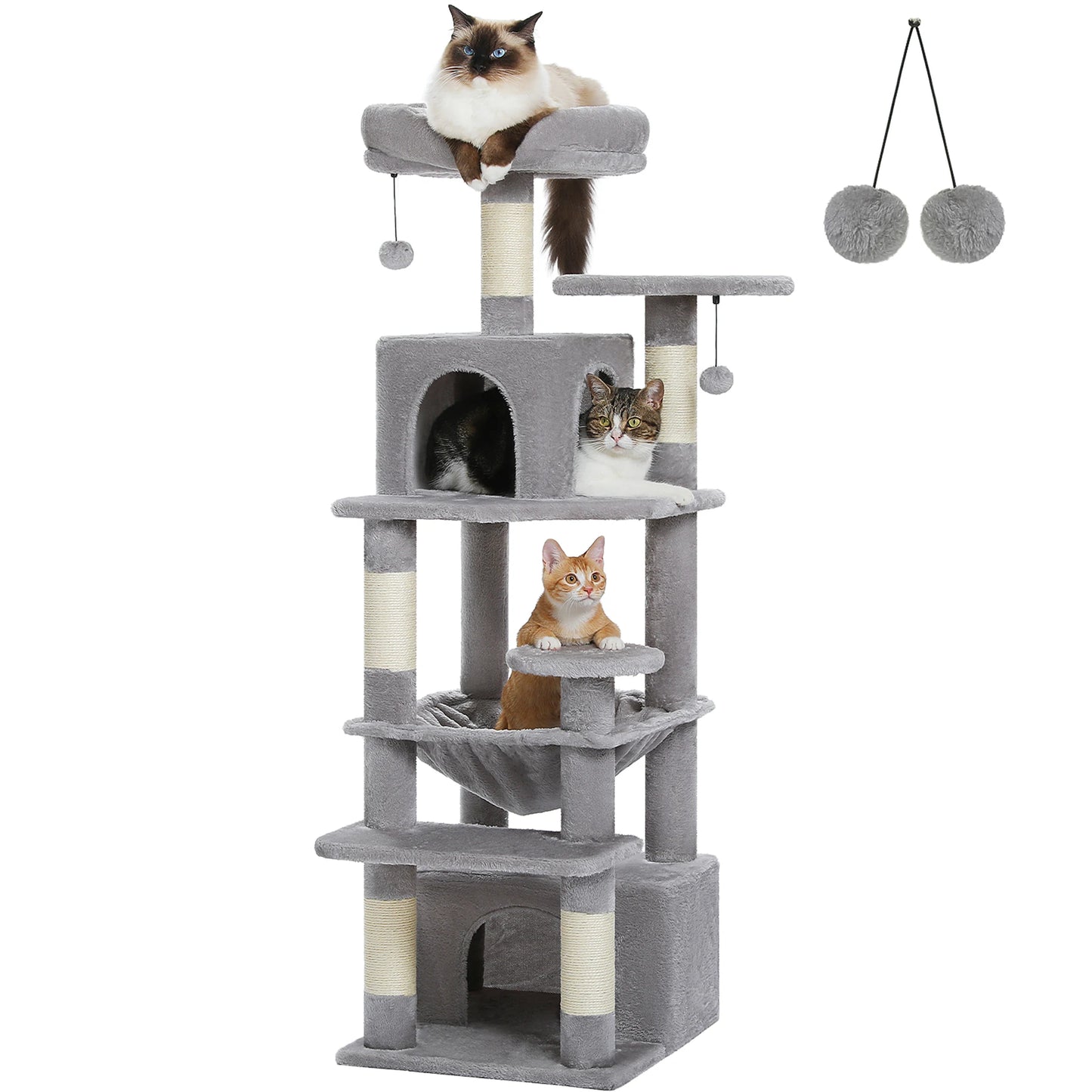 PAWZ Road „SkyLounge 184“ – XXL-Kratzbaum mit 8 Ebenen, Riesenhängematte/-bett, Sisalpfosten & Mega-Kuschelhöhle