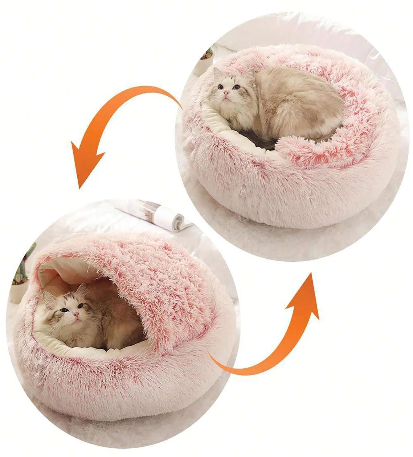 🐾 „SnuggleDome“ – Flauschiges 2-in-1 Katzenbett mit Höhlendecke & abnehmbarem Bezug