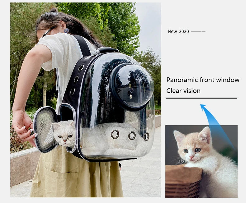 Katzenrucksack/-bett „SkyView“ – Belüfteter Transport-Rucksack für Spaziergänge mit Sichtblase & Seitentasche
