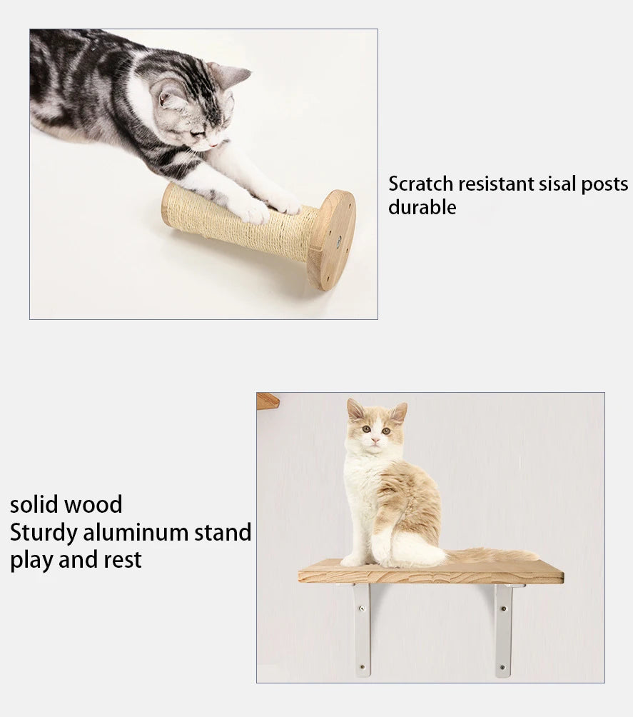 „SkyNest“ – Selbstzusammenstellbare Wandhängende Katzen-Hängematte aus Massivholz mit Kletter- und Kratzfunktion - Das etwas andere Spielzeug!