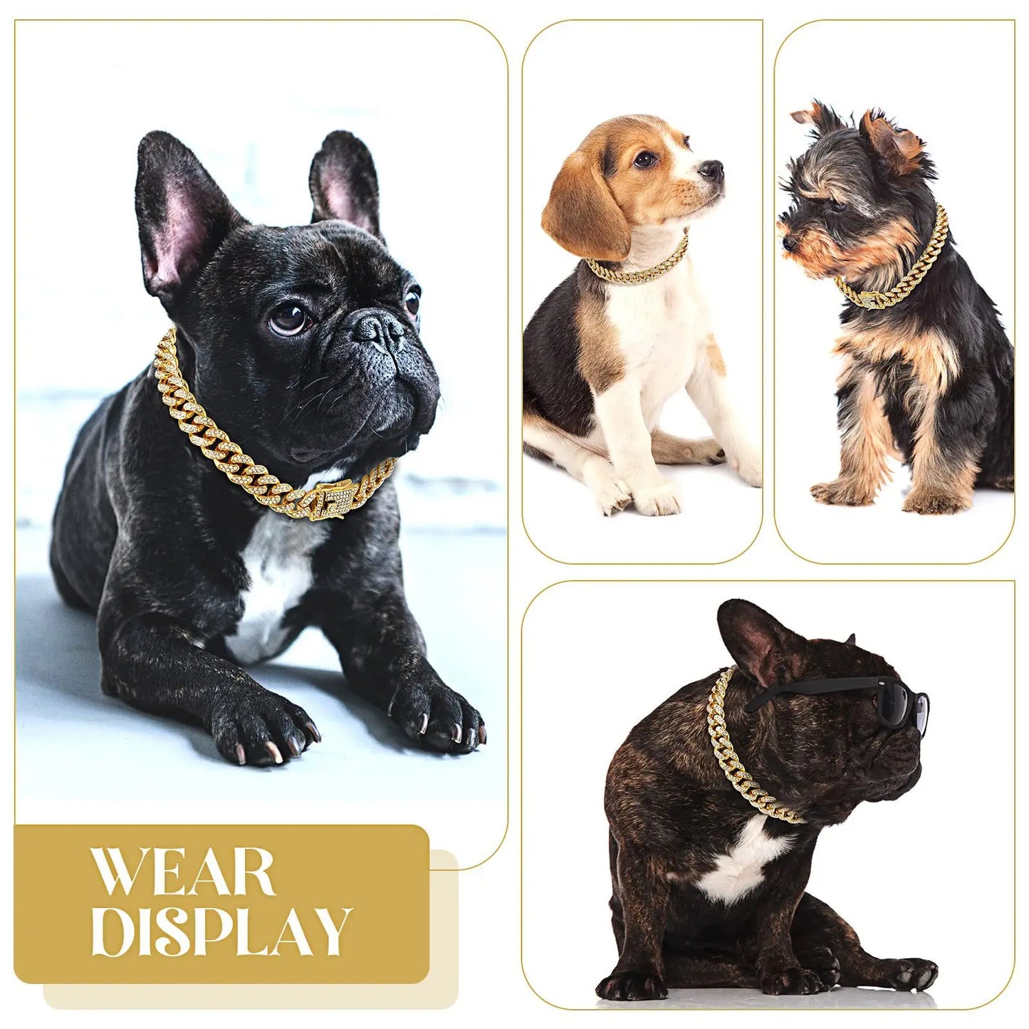 Livepetsme Luxuriöses Haustier-Halsband für Hund und Katze – Cuban Chain mit Strasssteinen für edle Spaziergänge