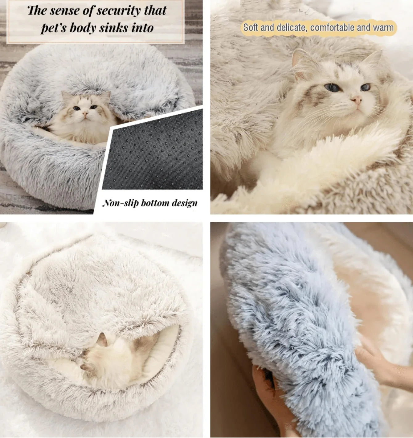 🐾 „SnuggleDome“ – Flauschiges 2-in-1 Katzenbett mit Höhlendecke & abnehmbarem Bezug