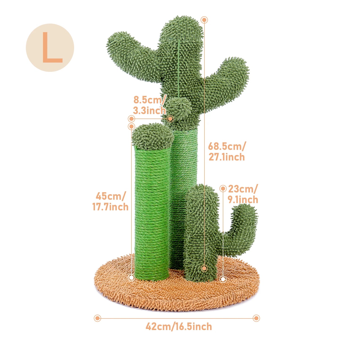 Kaktus Kratzbaum für Katzen mit 3 Sisal-Posten & Spielball – PAWZ Road