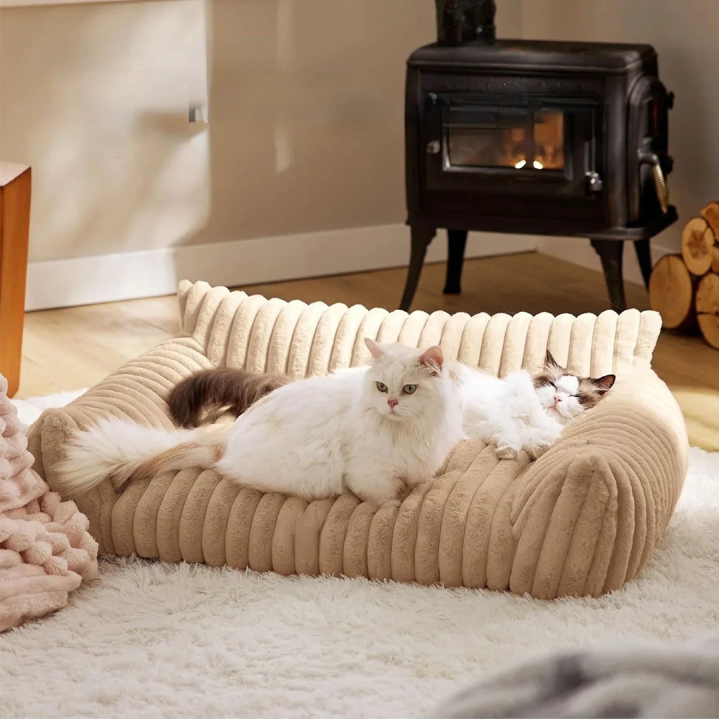 🐾 SnuggleNest™ – Premium Haustiersofa/-bett mit 3-seitiger Rückenlehne | Weiches Plüschbett für Hunde & Katzen
