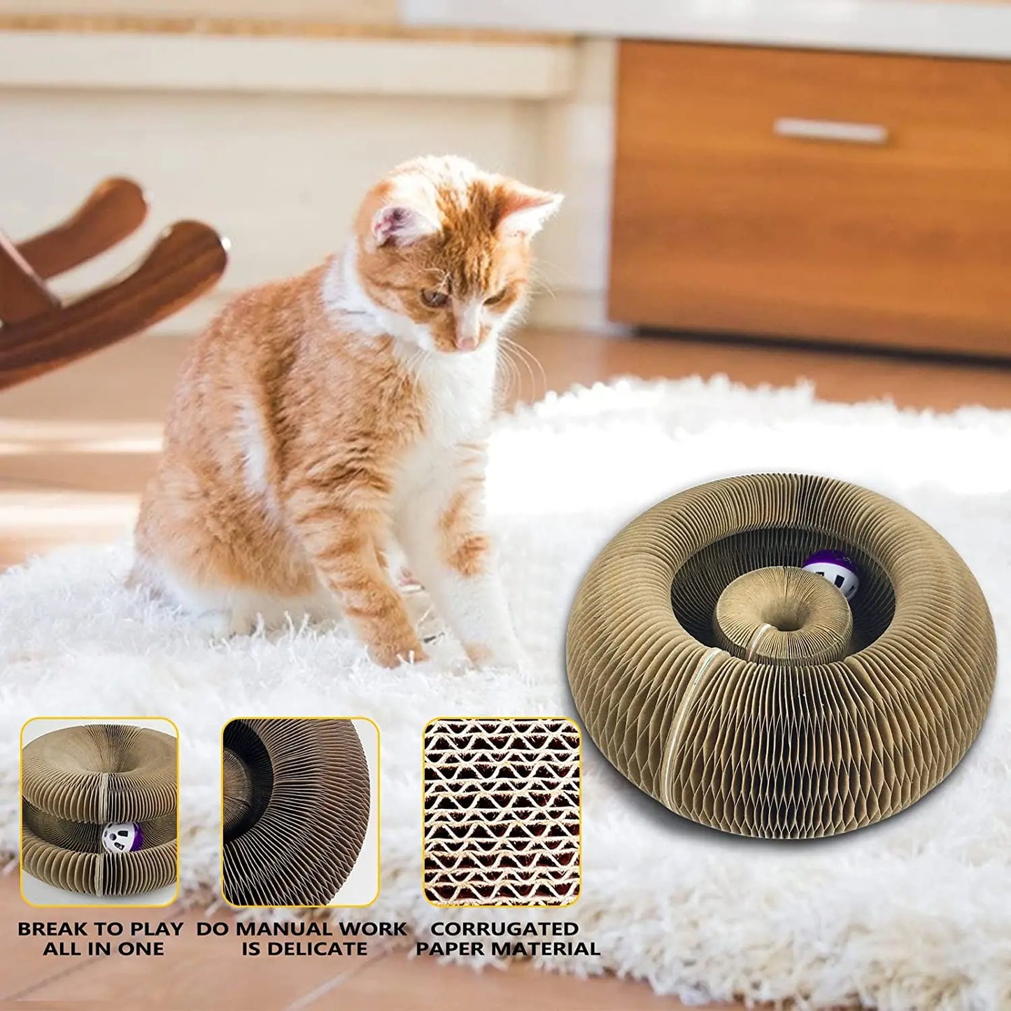 „CardClaw Arena“ – Kratzspielzeug mit Ballbahn & Wabendesign aus robuster Wellpappe für Katzen