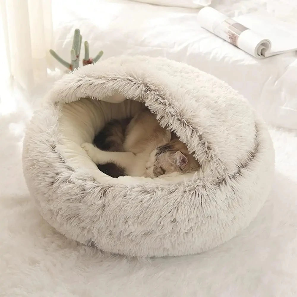 🐾 „SnuggleDome“ – Flauschiges 2-in-1 Katzenbett mit Höhlendecke & abnehmbarem Bezug