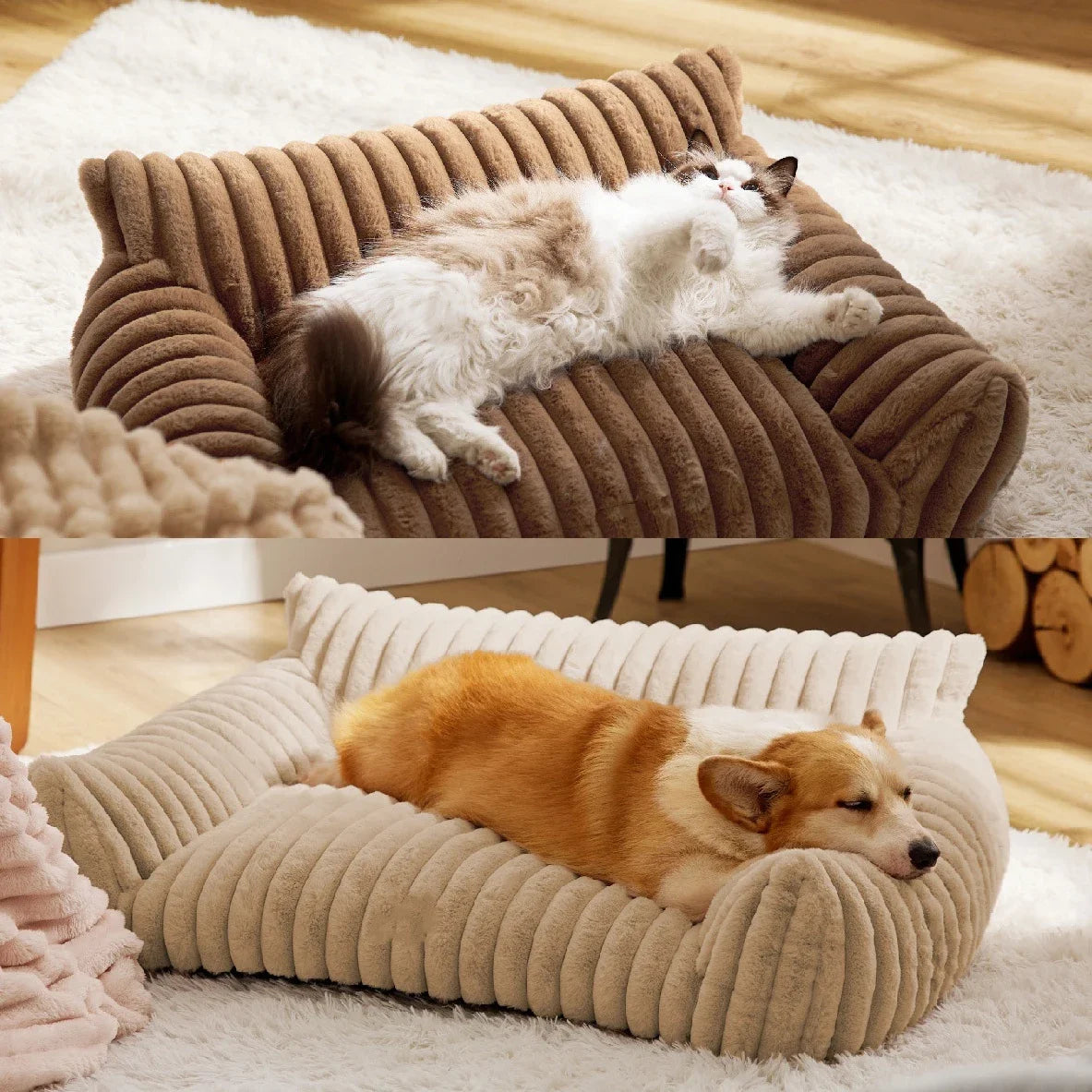 🐾 SnuggleNest™ – Premium Haustiersofa/-bett mit 3-seitiger Rückenlehne | Weiches Plüschbett für Hunde & Katzen
