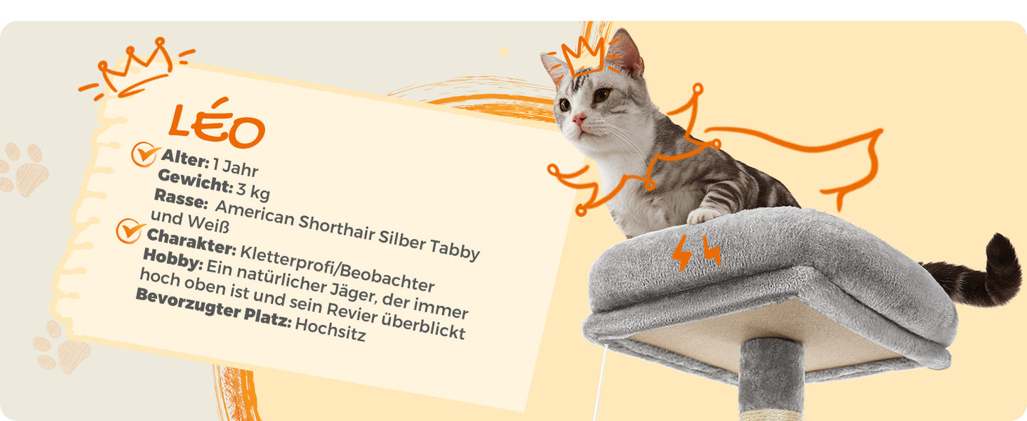 XXL-Kratzbaum/-bett mit 5 Ebenen, Höhlen, Hängematte & 13 Sisalstämmen für Mehrkatzenhaushalte