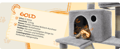 XXL-Kratzbaum/-bett mit 5 Ebenen, Höhlen, Hängematte & 13 Sisalstämmen für Mehrkatzenhaushalte