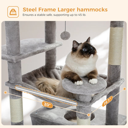 PAWZ Road „SkyLounge 184“ – XXL-Kratzbaum mit 8 Ebenen, Riesenhängematte/-bett, Sisalpfosten & Mega-Kuschelhöhle
