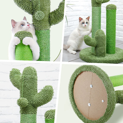 Kaktus Kratzbaum für Katzen mit 3 Sisal-Posten & Spielball – PAWZ Road