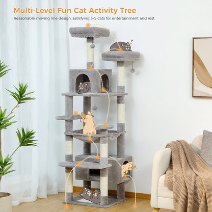 PAWZ Road „SkyLounge 184“ – XXL-Kratzbaum mit 8 Ebenen, Riesenhängematte/-bett, Sisalpfosten & Mega-Kuschelhöhle
