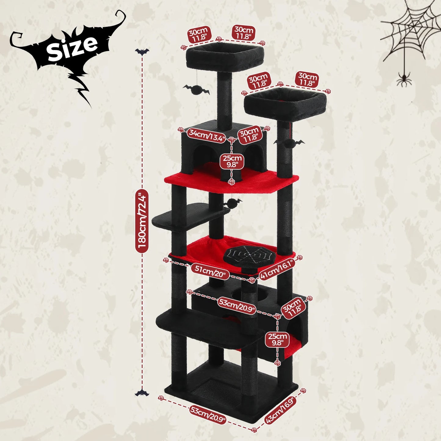 PAWZ Road „SkyLounge 184“ – XXL-Kratzbaum mit 8 Ebenen, Riesenhängematte/-bett, Sisalpfosten & Mega-Kuschelhöhle