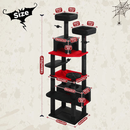 PAWZ Road „SkyLounge 184“ – XXL-Kratzbaum mit 8 Ebenen, Riesenhängematte/-bett, Sisalpfosten & Mega-Kuschelhöhle