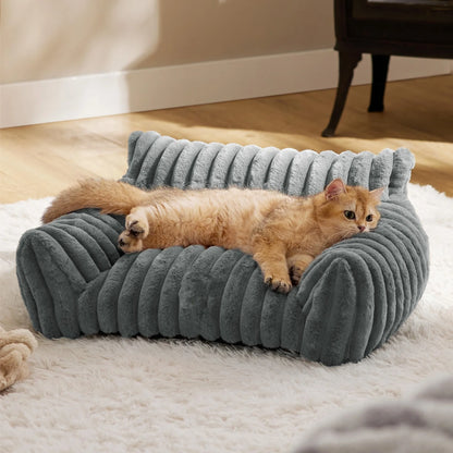 🐾  SnuggleNest™ – Premium Haustiersofa/-bett mit 3-seitiger Rückenlehne | Weiches Plüschbett für Hunde & Katzen