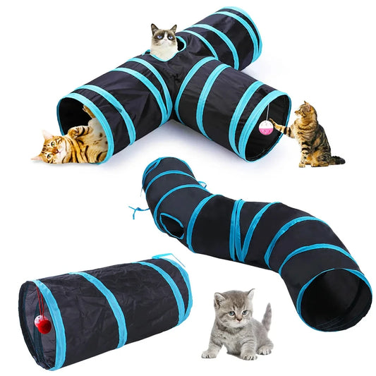 🐱 Faltbarer Katzentunnel mit Spielzeugball – Atmungsaktiv, knisternd & flexibel (S/Y/3-Tunnel)