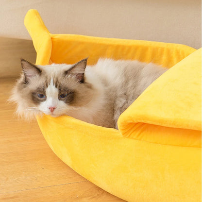 „BananaDream“ – Kuscheliges Katzenbett in Bananenform mit weichem Innenpolster