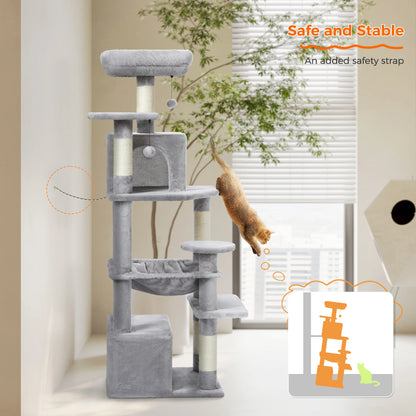 PAWZ Road „SkyLounge 184“ – XXL-Kratzbaum mit 8 Ebenen, Riesenhängematte/-bett, Sisalpfosten & Mega-Kuschelhöhle