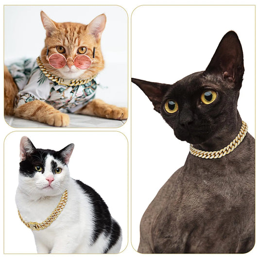 Livepetsme Luxuriöses Haustier-Halsband für Hund und Katze – Cuban Chain mit Strasssteinen für edle Spaziergänge