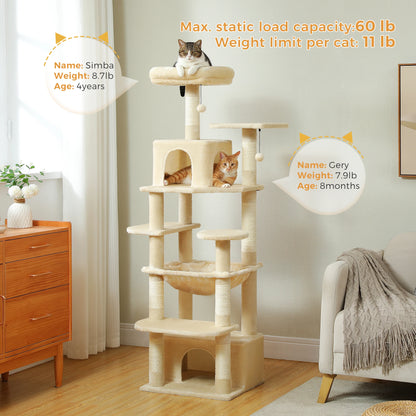 PAWZ Road „SkyLounge 184“ – XXL-Kratzbaum mit 8 Ebenen, Riesenhängematte/-bett, Sisalpfosten & Mega-Kuschelhöhle
