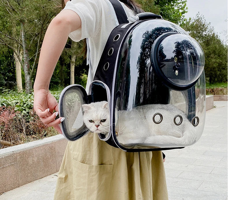 Katzenrucksack/-bett „SkyView“ – Belüfteter Transport-Rucksack für Spaziergänge mit Sichtblase & Seitentasche