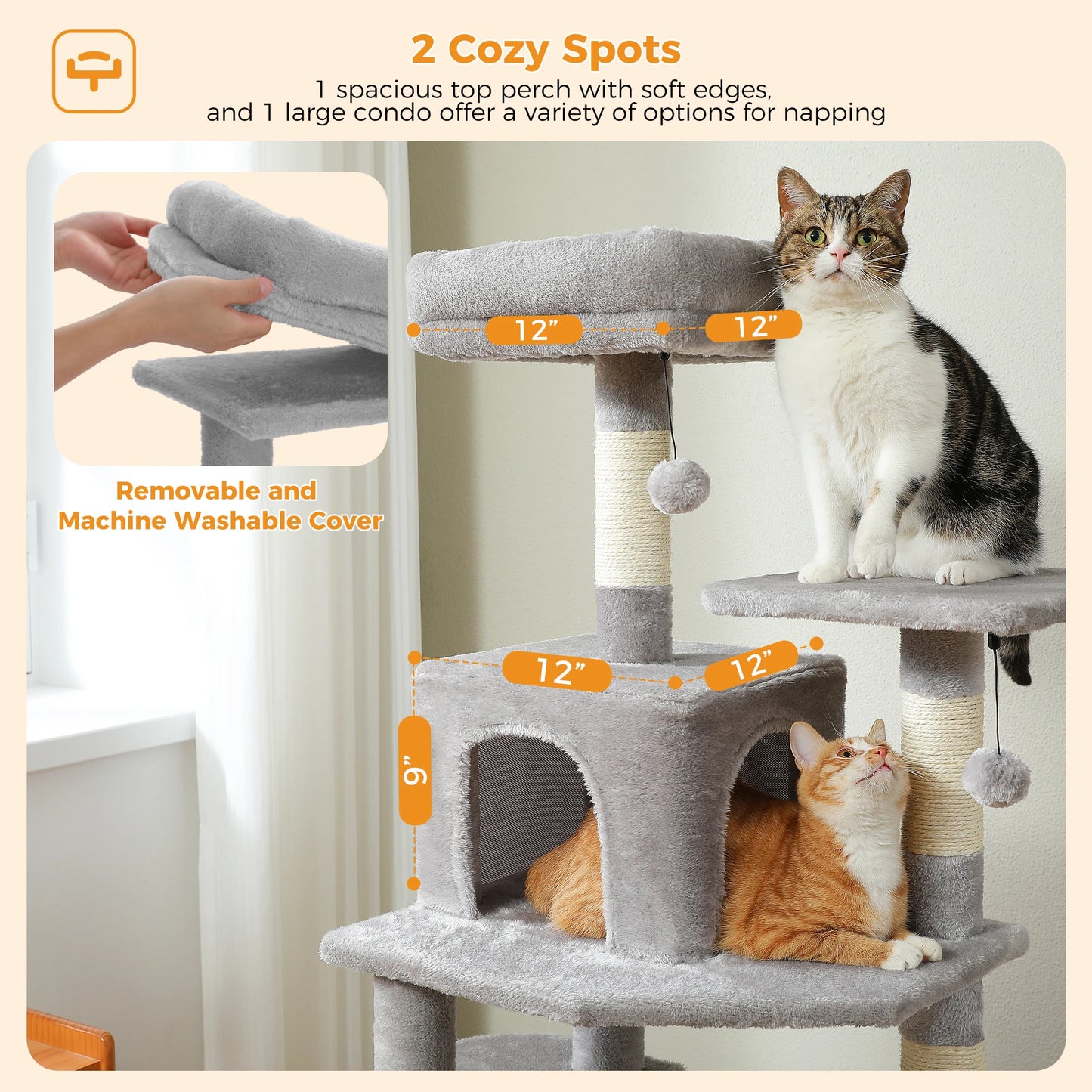 PAWZ Road „SkyLounge 184“ – XXL-Kratzbaum mit 8 Ebenen, Riesenhängematte/-bett, Sisalpfosten & Mega-Kuschelhöhle