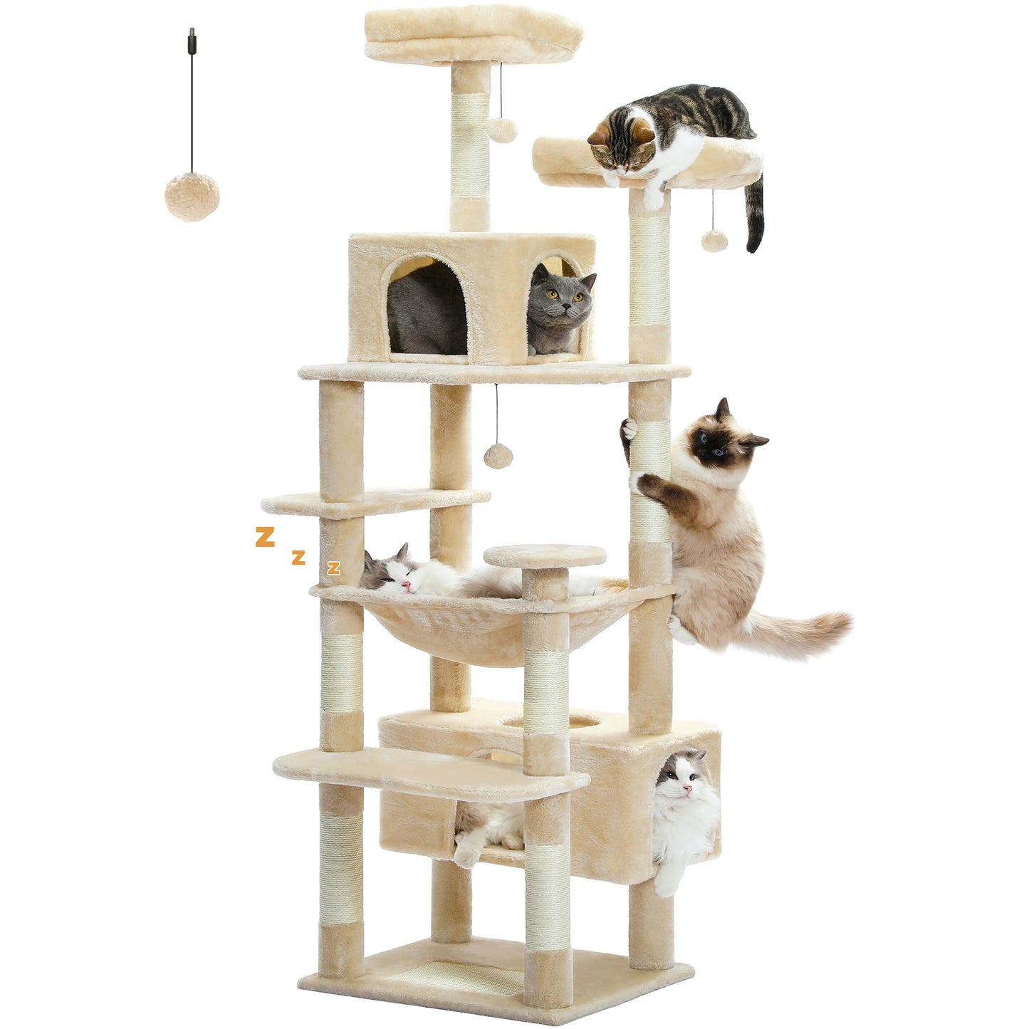 PAWZ Road „SkyLounge 184“ – XXL-Kratzbaum mit 8 Ebenen, Riesenhängematte/-bett, Sisalpfosten & Mega-Kuschelhöhle