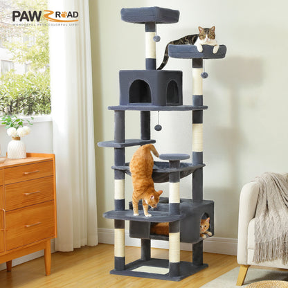 PAWZ Road „SkyLounge 184“ – XXL-Kratzbaum mit 8 Ebenen, Riesenhängematte/-bett, Sisalpfosten & Mega-Kuschelhöhle