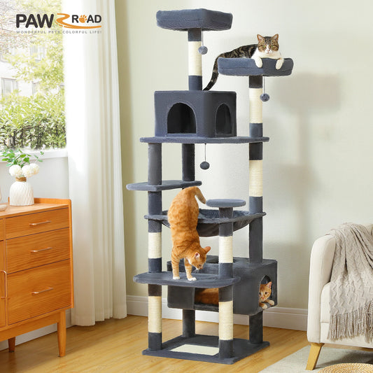 PAWZ Road „SkyLounge 184“ – XXL-Kratzbaum mit 8 Ebenen, Riesenhängematte/-bett, Sisalpfosten & Mega-Kuschelhöhle