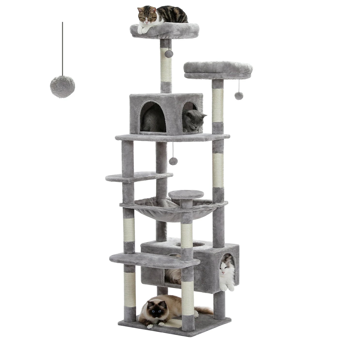 PAWZ Road „SkyLounge 184“ – XXL-Kratzbaum mit 8 Ebenen, Riesenhängematte/-bett, Sisalpfosten & Mega-Kuschelhöhle