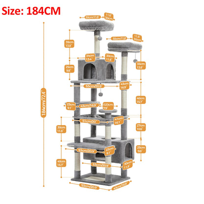 PAWZ Road „SkyLounge 184“ – XXL-Kratzbaum mit 8 Ebenen, Riesenhängematte/-bett, Sisalpfosten & Mega-Kuschelhöhle