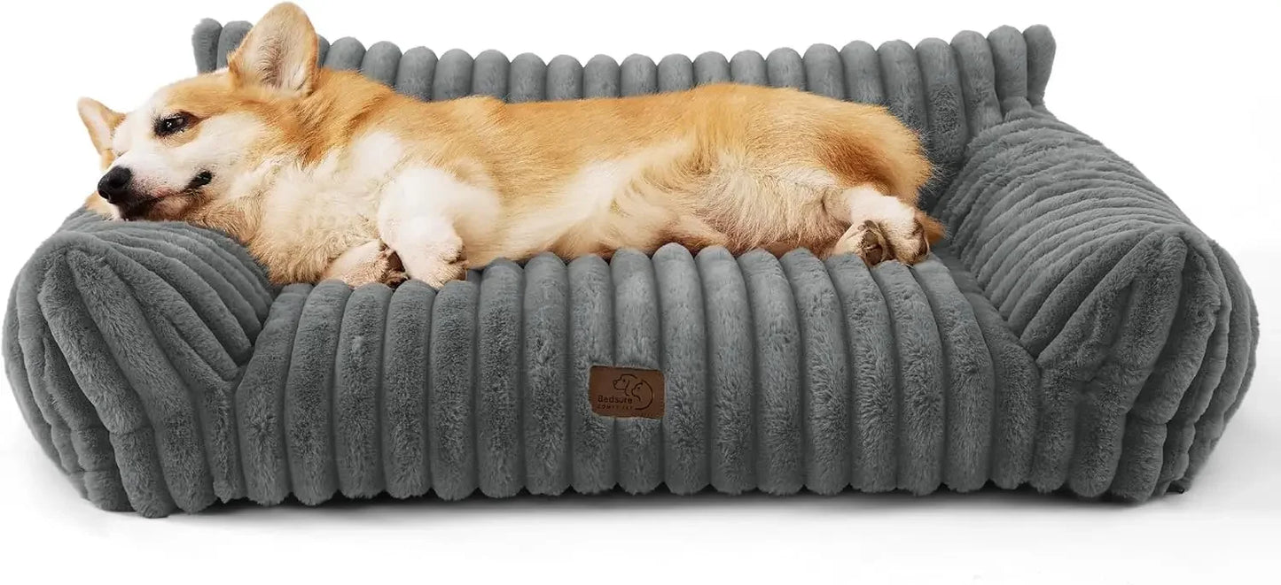 🐾  SnuggleNest™ – Premium Haustiersofa/-bett mit 3-seitiger Rückenlehne | Weiches Plüschbett für Hunde & Katzen