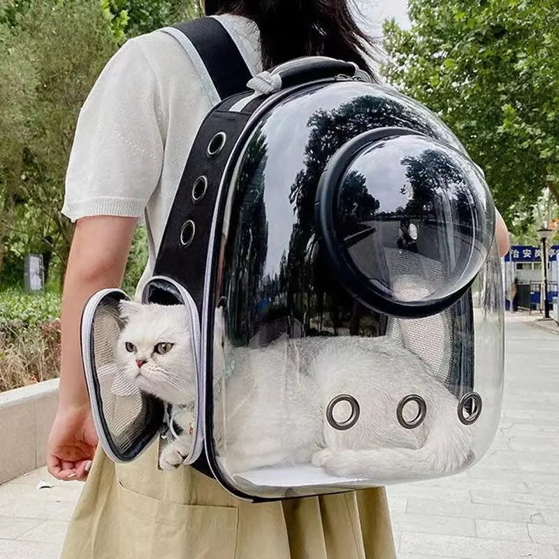 Katzenrucksack/-bett „SkyView“ – Belüfteter Transport-Rucksack für Spaziergänge mit Sichtblase & Seitentasche