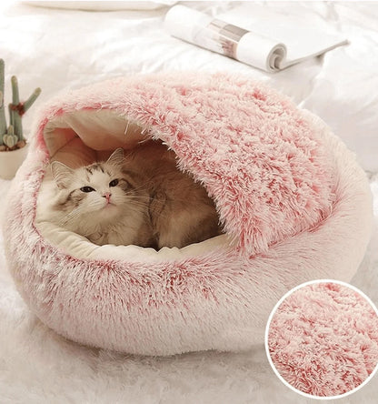 🐾 „SnuggleDome“ – Flauschiges 2-in-1 Katzenbett mit Höhlendecke & abnehmbarem Bezug