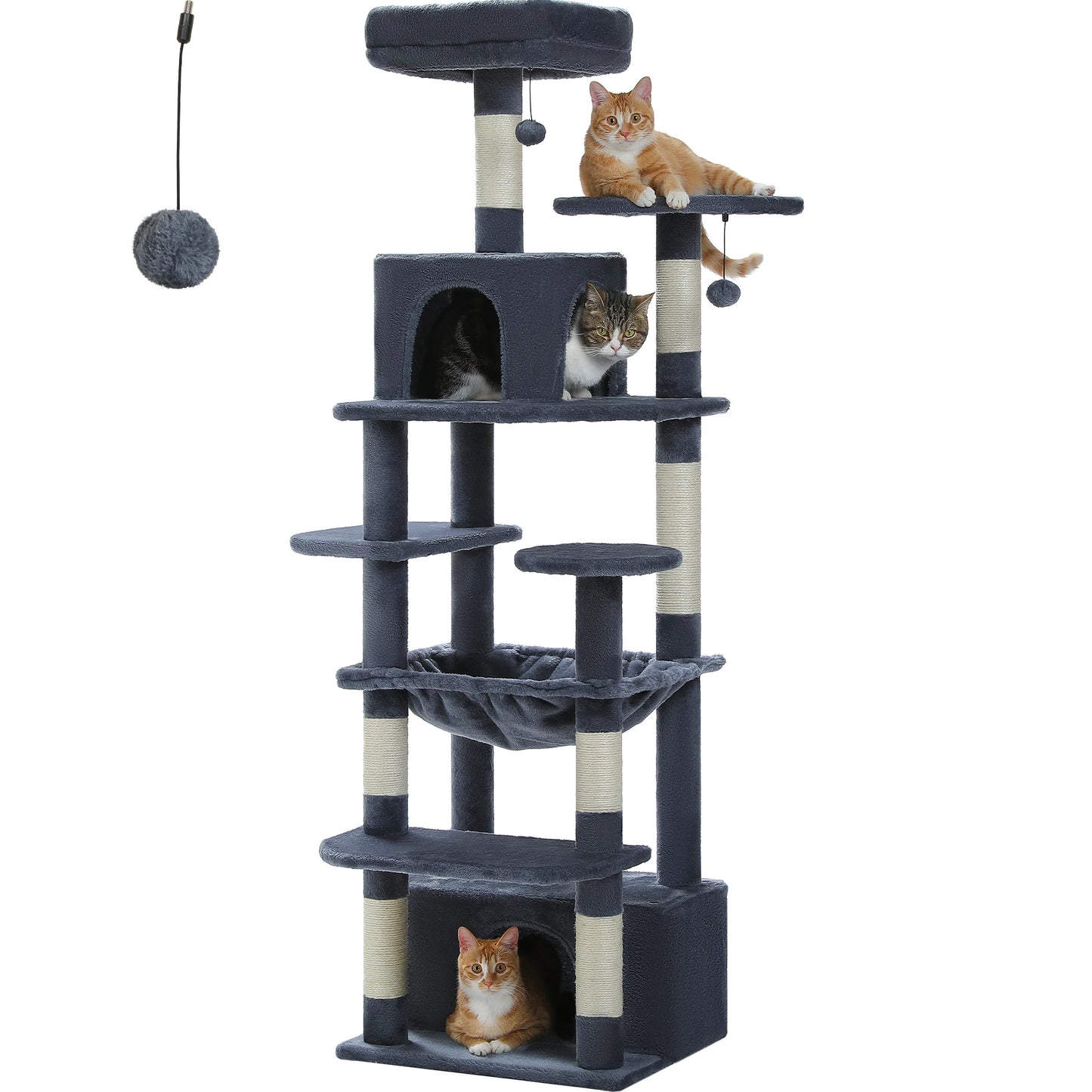 PAWZ Road „SkyLounge 184“ – XXL-Kratzbaum mit 8 Ebenen, Riesenhängematte/-bett, Sisalpfosten & Mega-Kuschelhöhle