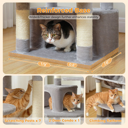 PAWZ Road „SkyLounge 184“ – XXL-Kratzbaum mit 8 Ebenen, Riesenhängematte/-bett, Sisalpfosten & Mega-Kuschelhöhle