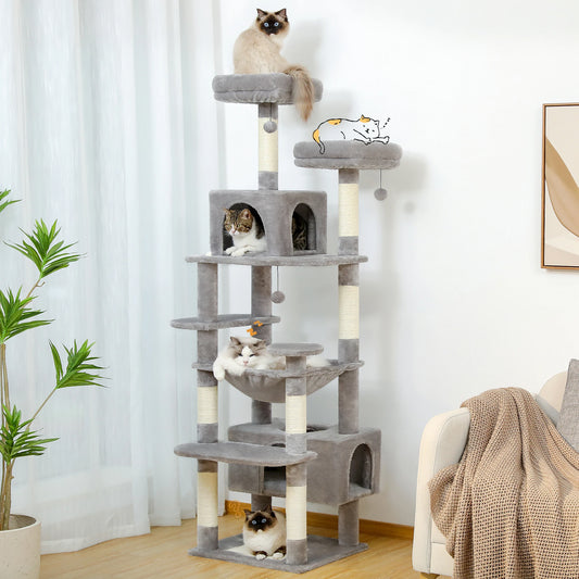 PAWZ Road „SkyLounge 184“ – XXL-Kratzbaum mit 8 Ebenen, Riesenhängematte/-bett, Sisalpfosten & Mega-Kuschelhöhle